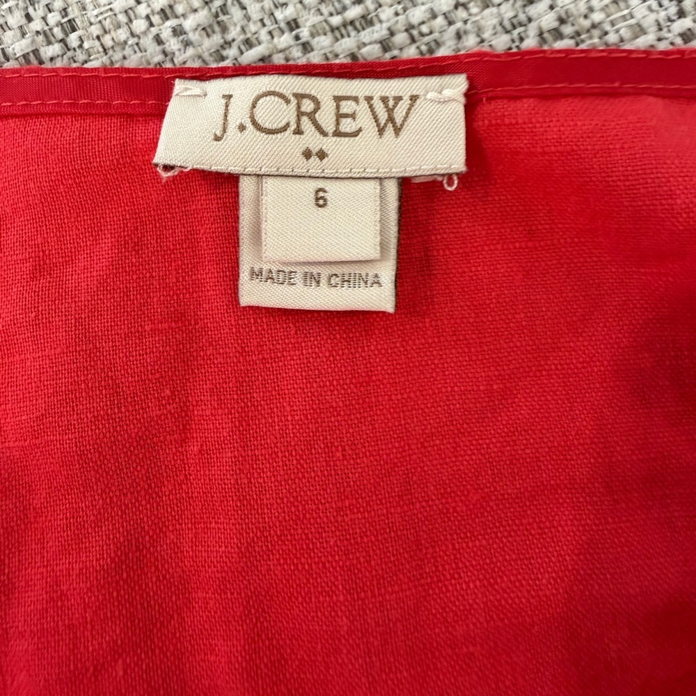 J. Crew Dark Coral V-neck Linen/Cotton Peplum Sleeveless Blouse - Picture 9 of 10